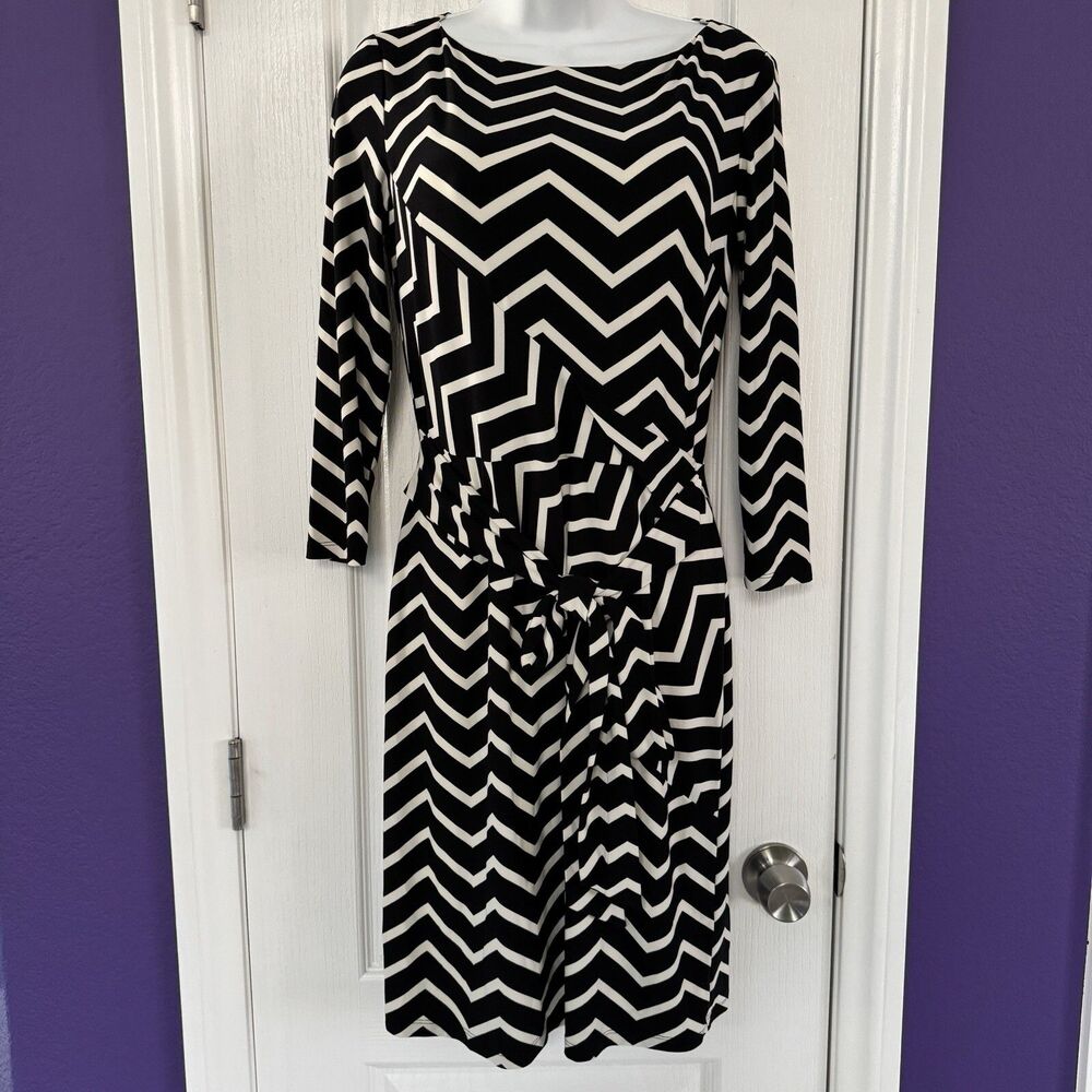 LRL LAUREN RALPH LAUREN Chevron Zig Zag Faux Wrap Striped Dress Women’s Size 6